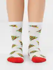 Белый носки "Ёлки", унисекс, новогодние, длинные