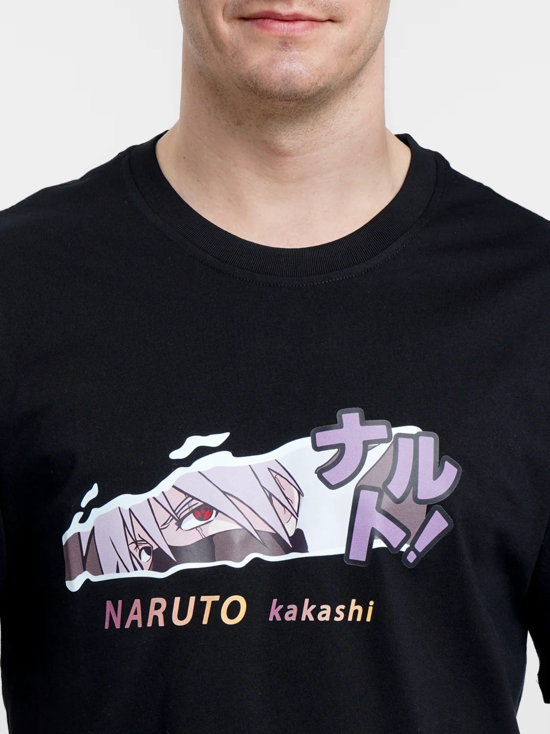 Черный футболка аниме "Наруто Kakashi" мужская женская