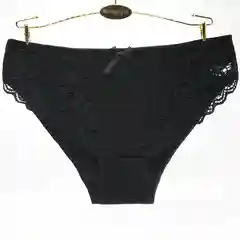Черный трусы женские хлопковые слипы, с кружевом