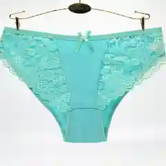 Бирюзовый трусы женские хлопковые слипы, с кружевом