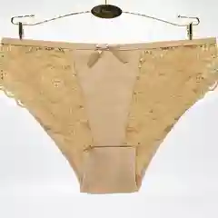 Бежевый трусы женские хлопковые слипы, с кружевом