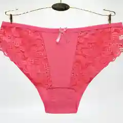 Розовый трусы женские хлопковые слипы, с кружевом