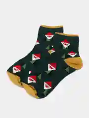 Тёмно-зелёный новогодние женские носки в подарочной коробочке 3 пары