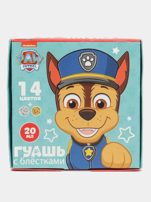 Гуашь Paw Patrol, 14 цветов + 2 цвета с блёстками, 20 мл