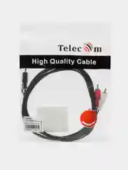 Черный аудиокабель Telecom TAV7183, 3.5 мм Jack to 2RCA, кабель переходник, тюльпан