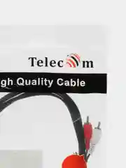 Черный аудиокабель Telecom TAV7183, 3.5 мм Jack to 2RCA, кабель переходник, тюльпан
