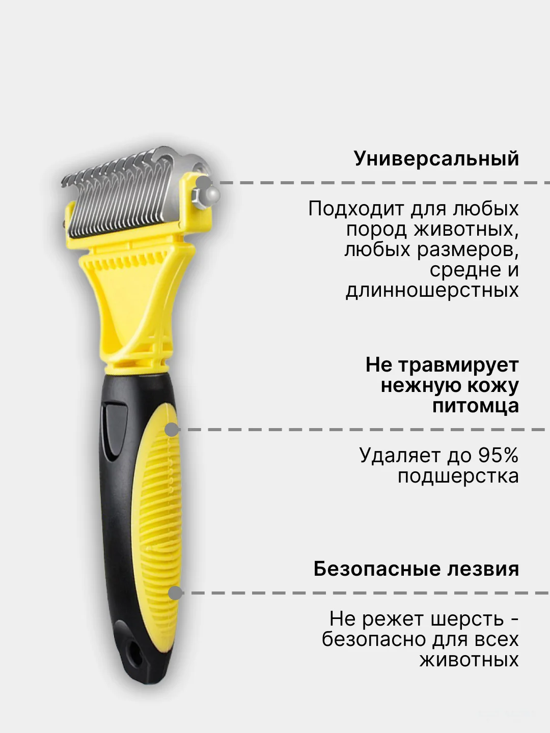 Желтый расческа для кошек и собак чесалка для вычесывания шерсти, дешеддер, колтунорез