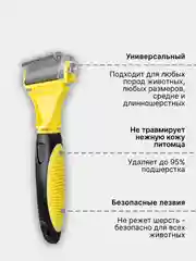 Желтый расческа для кошек и собак чесалка для вычесывания шерсти, дешеддер, колтунорез