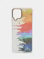 Темно-синий силиконовый чехол Samsung A22 рисунком,из органического стекла
