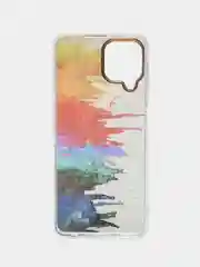 Темно-синий силиконовый чехол Samsung A22 рисунком,из органического стекла