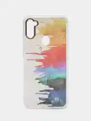 Темно-синий силиконовый чехол Samsung A11 M11 рисунком,из органического стекла