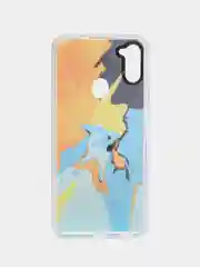 Оранжевый силиконовый чехол Samsung A11 M11 рисунком,из органического стекла