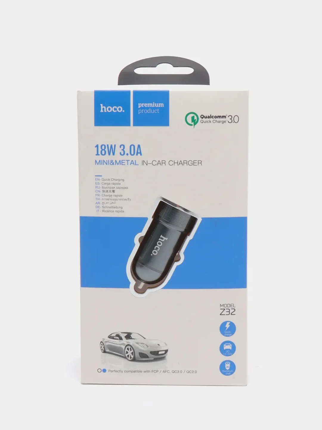 Серый автомобильное зарядное устройство HOCO Z32, быстрая зарядка QC3.0, 1 x USB, 3A, 18W