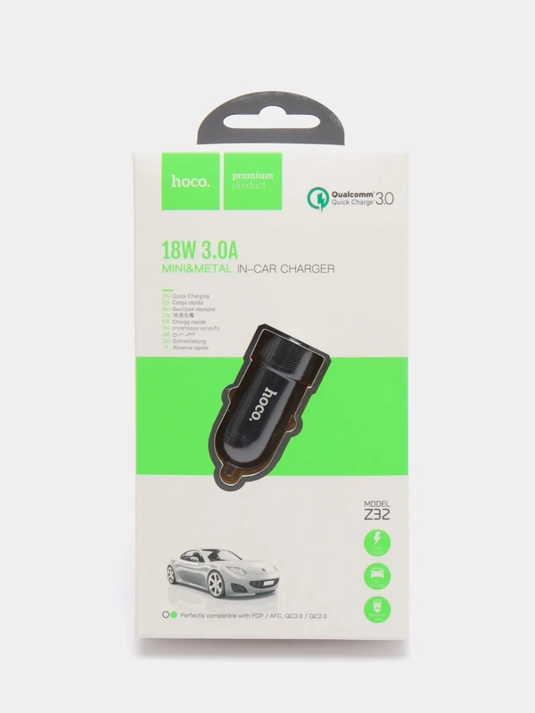 Автомобильное зарядное устройство HOCO Z32, быстрая зарядка QC3.0, 1 x USB, 3A, 18W