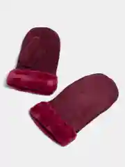 Кораллово-розовый варежки женские, кожаные, с мехом