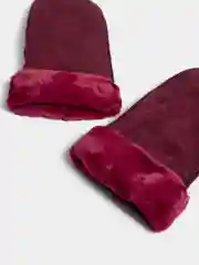 Кораллово-розовый варежки женские, кожаные, с мехом