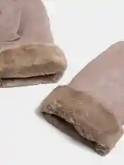 Карамельный варежки женские, кожаные, с мехом