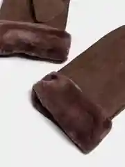 Коричневый варежки женские, кожаные, с мехом