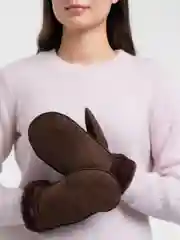 Коричневый варежки женские, кожаные, с мехом