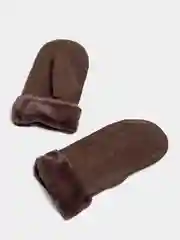 Коричневый варежки женские, кожаные, с мехом