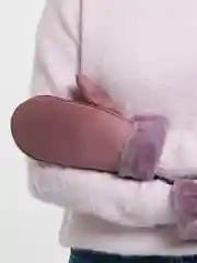 Коралловый варежки женские, кожаные, с мехом