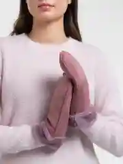 Коралловый варежки женские, кожаные, с мехом