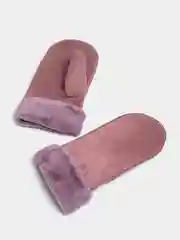 Коралловый варежки женские, кожаные, с мехом