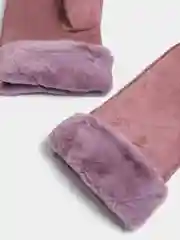 Коралловый варежки женские, кожаные, с мехом