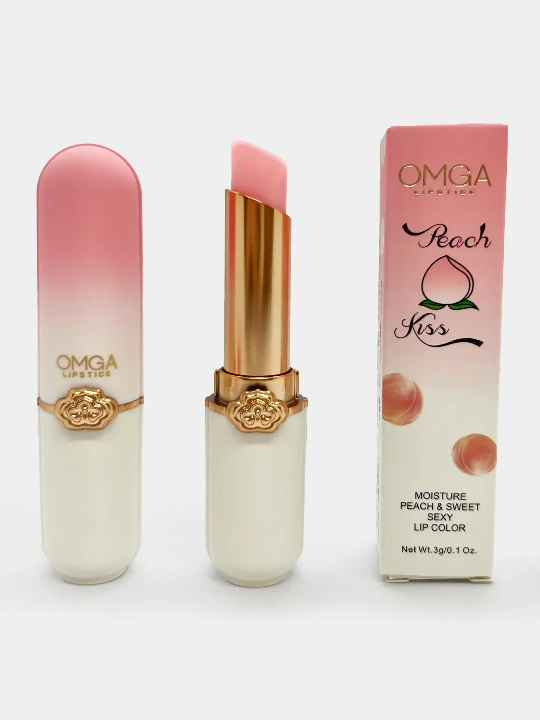 Увлажняющий бальзам для губ Omga Peach Kiss, с эффектом тинта и ароматом персика, 3 г