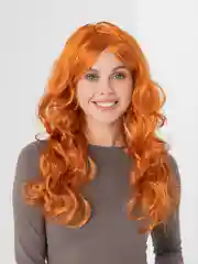 Оранжевый парик с челкой, длинные волосы, маскарадный, для косплея
