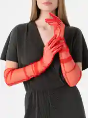 Алый сетчатые длинные гипюровые перчатки, женские