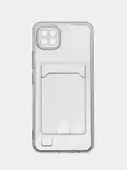 Прозрачный чехол противоударный Realme C11 2021, C20, прозрачный с карманом для карты