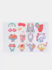 Серый фетр корейский с рисунком "Кролики-переодевашки", 1,2 мм