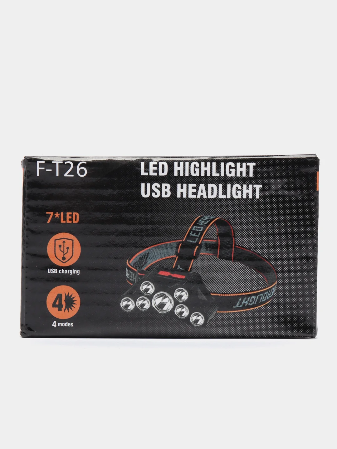 Черный фонарь налобный, сетодиодный, аккумуляторный, 4 режима, 7 LED, зарядка USB