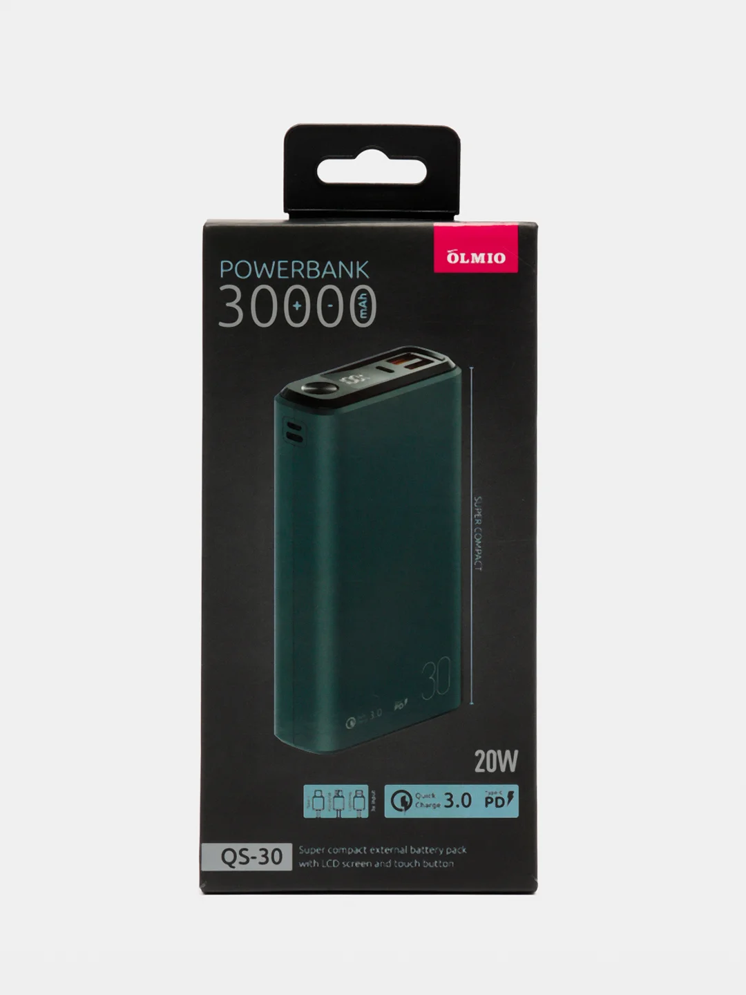 Серый внешний аккумулятор OLMIO QS-30 с быстрой зарядкой, 30000mAh, 20W