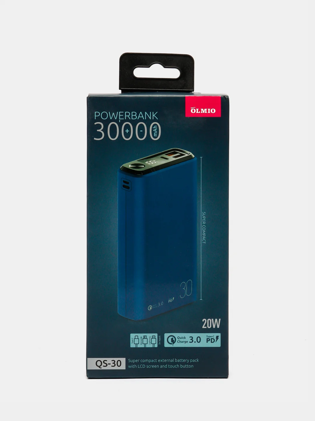 Синий внешний аккумулятор OLMIO QS-30 с быстрой зарядкой, 30000mAh, 20W