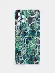 Тёмно-зелёный силиконовый чехол на Samsung Galaxy A32 / Самсунг А32 прозрачный с рисунком, защита камеры