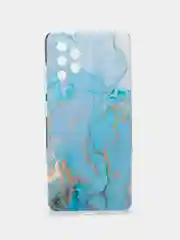 Светло-синий силиконовый чехол на Samsung Galaxy A32 / Самсунг А32 прозрачный с рисунком, защита камеры