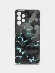 Бирюзовый силиконовый чехол на Samsung Galaxy A32 / Самсунг А32 прозрачный с рисунком, защита камеры