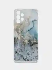 Голубой силиконовый чехол на Samsung Galaxy A32 / Самсунг А32 прозрачный с рисунком, защита камеры