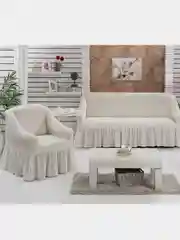 Молочный комплект чехлов с оборкой, на мягкую мебель