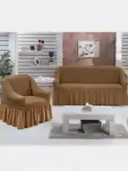 Бежевый комплект чехлов с оборкой, на мягкую мебель