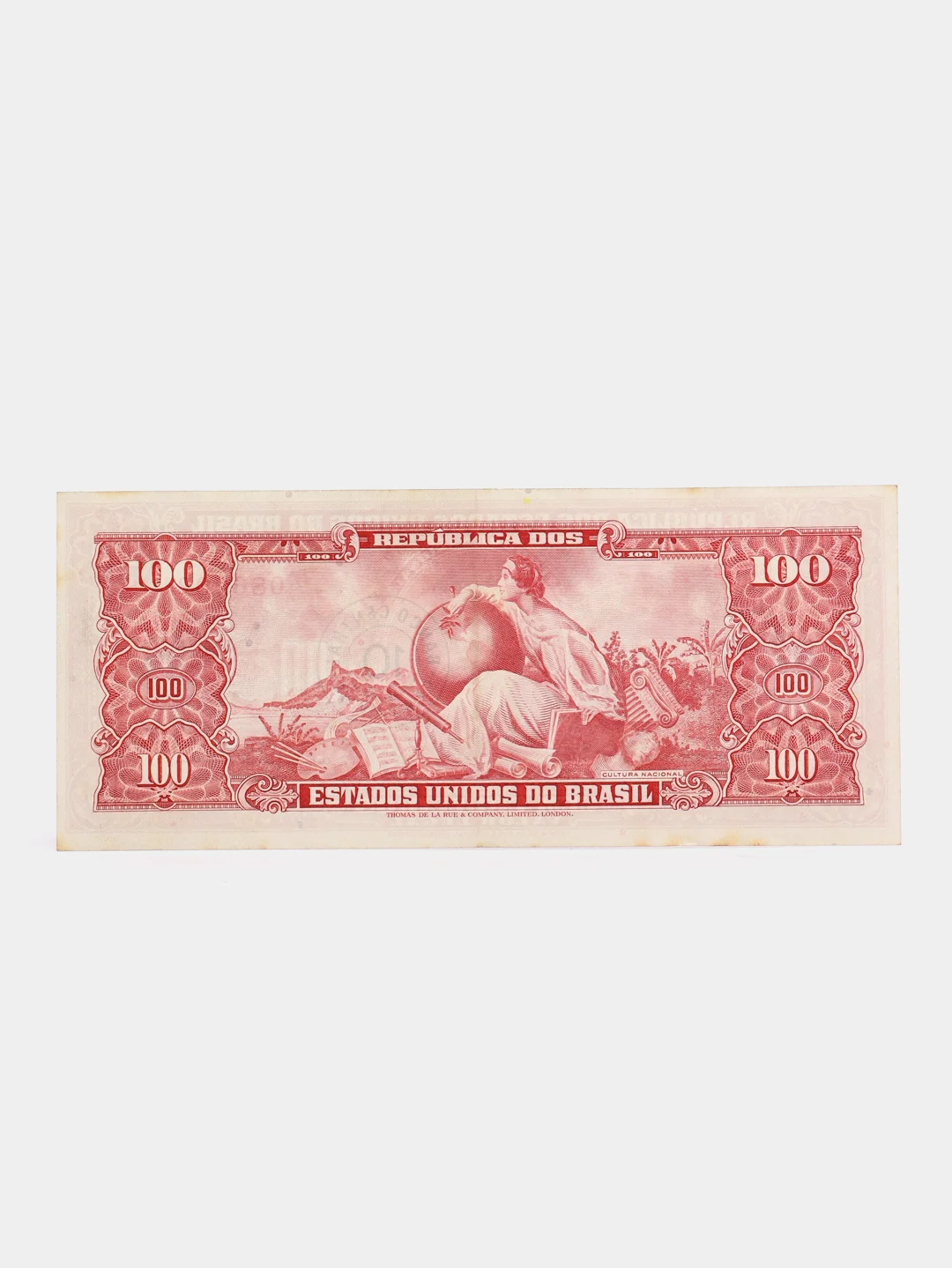 Иностранная купюра 100 крузейро 1961 г, надпечатка 10 сентаво, 1966 Бразилия, 1 штука