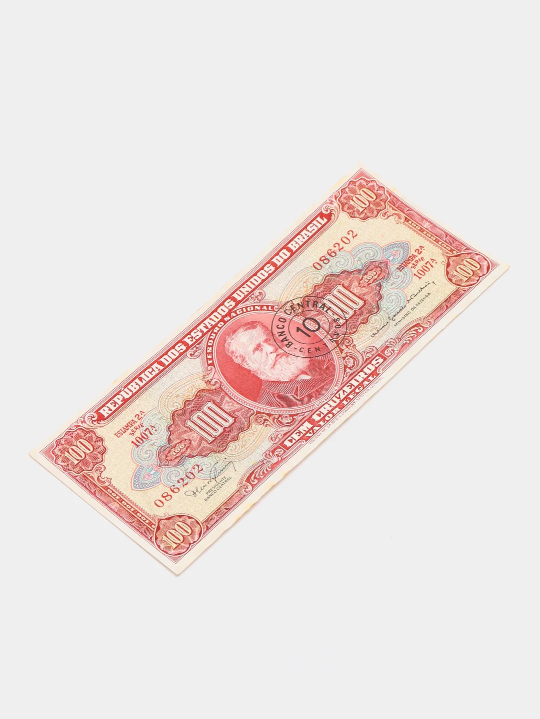 Иностранная купюра 100 крузейро 1961 г, надпечатка 10 сентаво, 1966 Бразилия, 1 штука