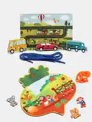 Голубой развивающая деревянная игрушка Шнуровка