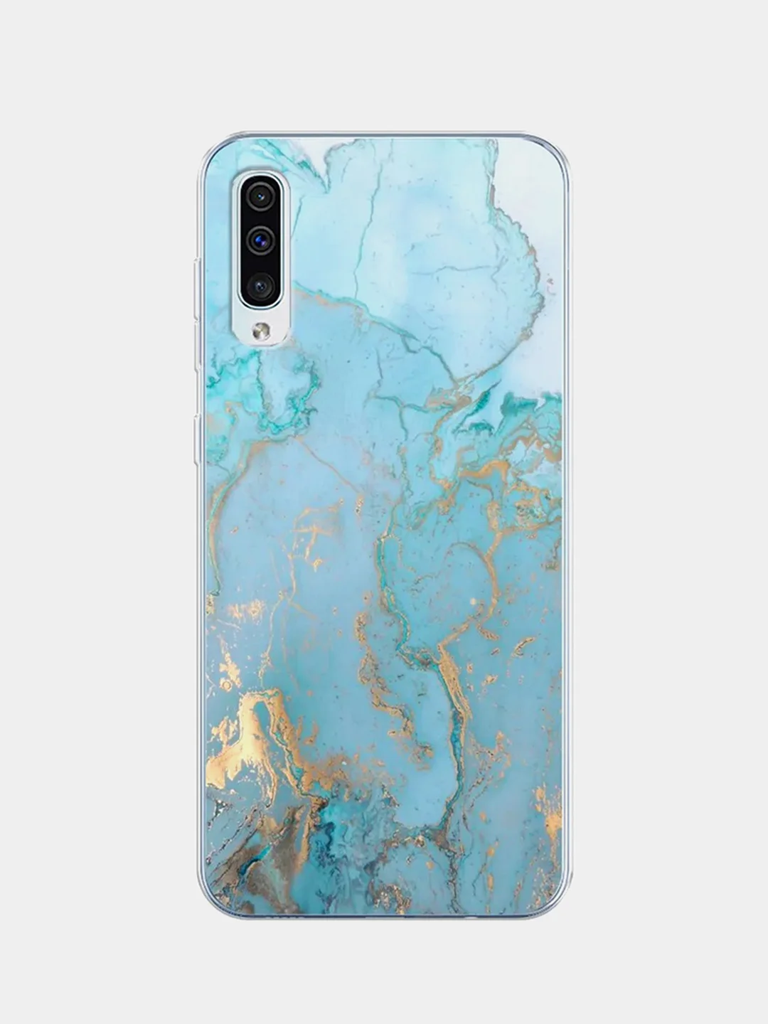 Светло-синий силиконовый чехол на Samsung Galaxy A50/A30s / Самсунг А50/А30s прозрачный, с рисунком