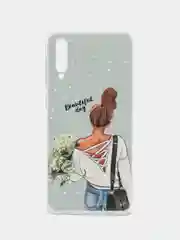 Тёмно-серый силиконовый чехол на Samsung Galaxy A50/A30s / Самсунг А50/А30s прозрачный, с рисунком