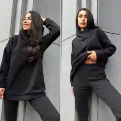 Спортивный женский костюм с капюшоном, на флисе, оверсайз