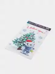 Белый наклейка новогодняя на окно, стекло, зеркало многоразовая (20 х 34 см)