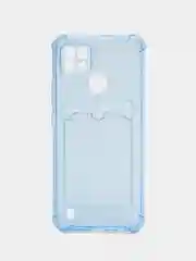 Голубой чехол противоударный для Realme C21 / Реалми С21 прозрачный, с карманом для карты